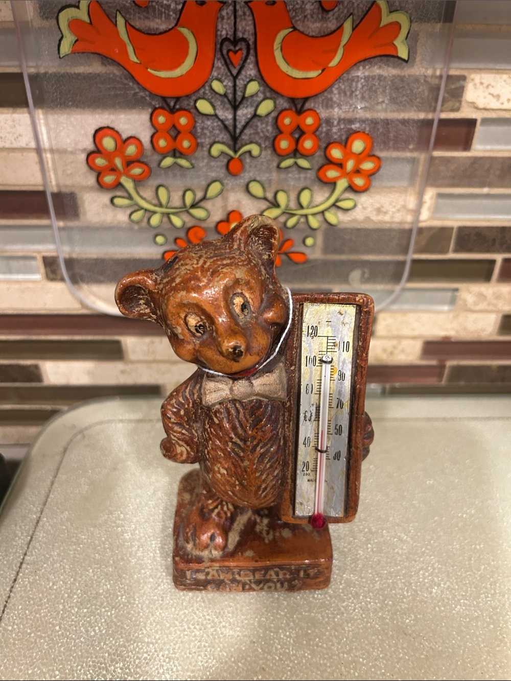 Vintage Brown Bear Thermometer Figurine